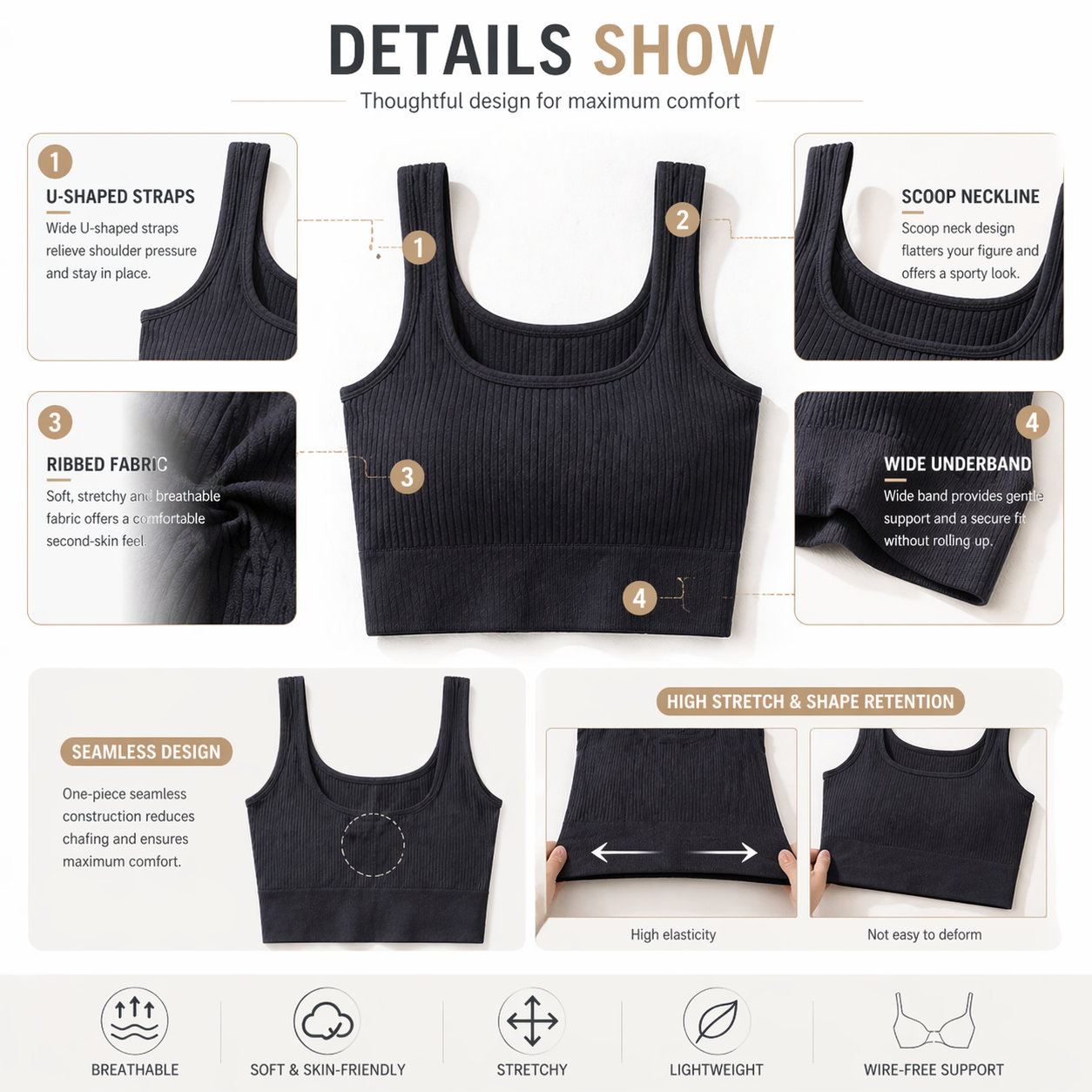 Women Seamless Ribbed Crop Top - T Shirt Bra Seamless recensione e prezzo