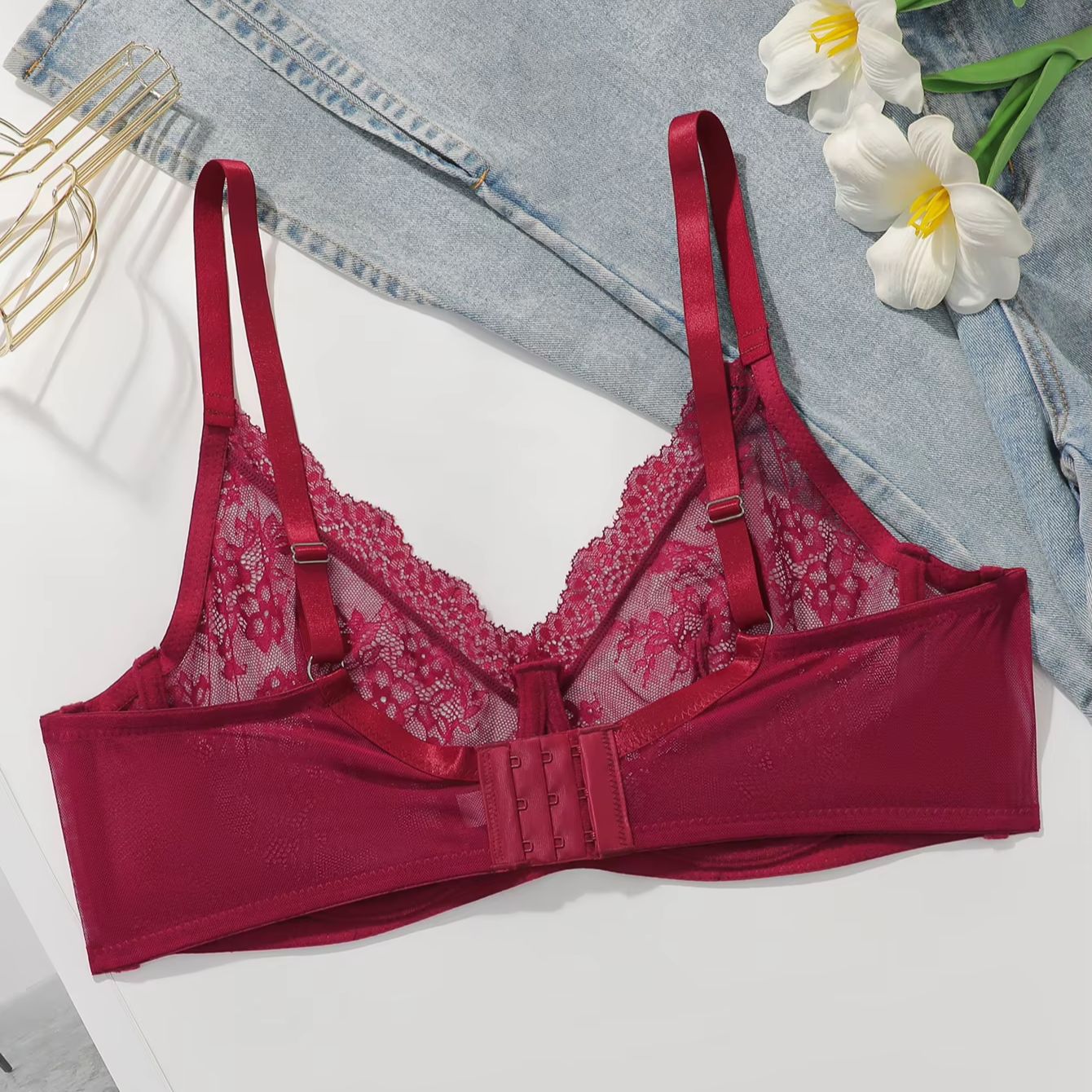 Women Plus Size Red Lace Sheer - Sheer Mesh Bra recensione e prezzo