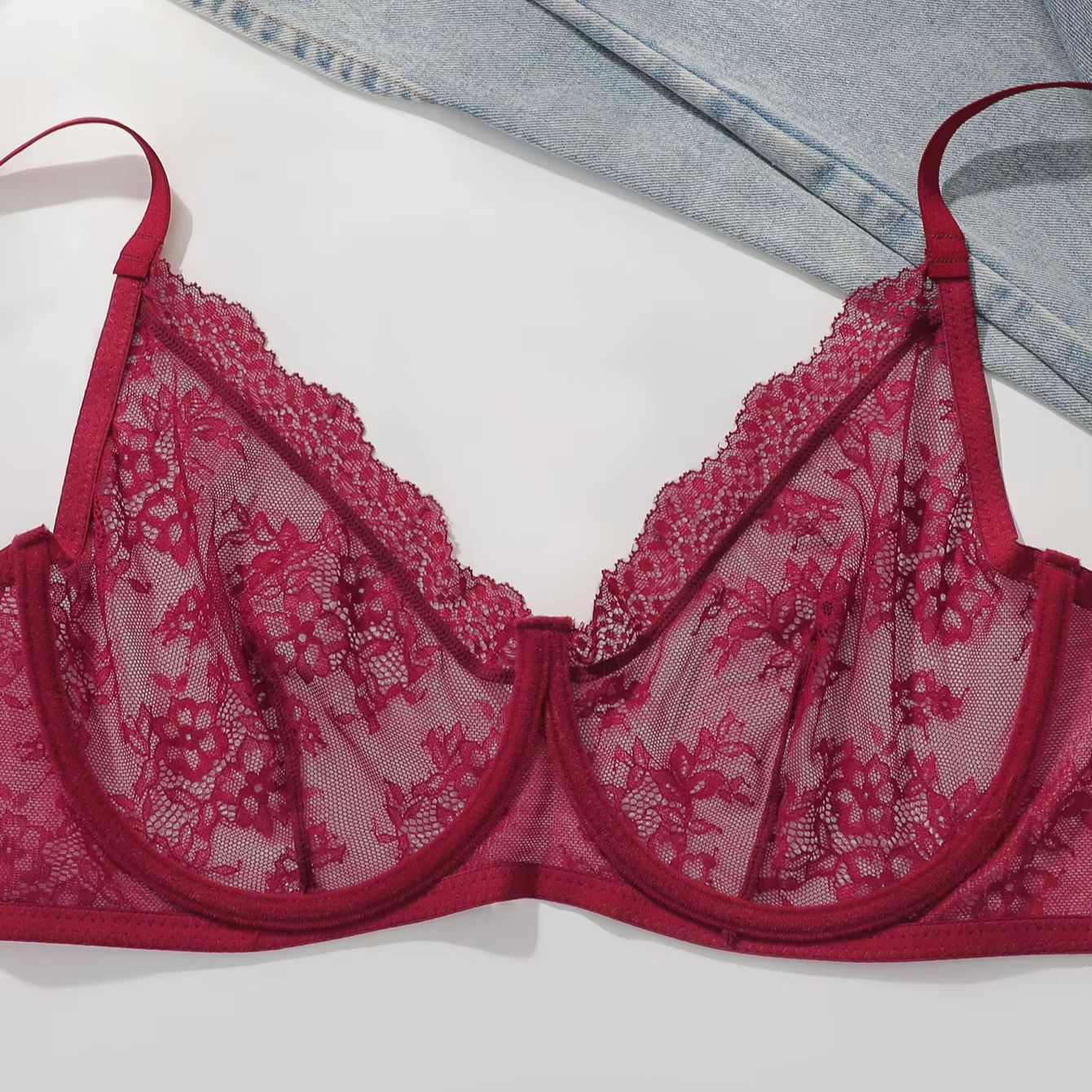 Women Plus Size Red Lace Sheer - Sheer Mesh Bra recensione e prezzo