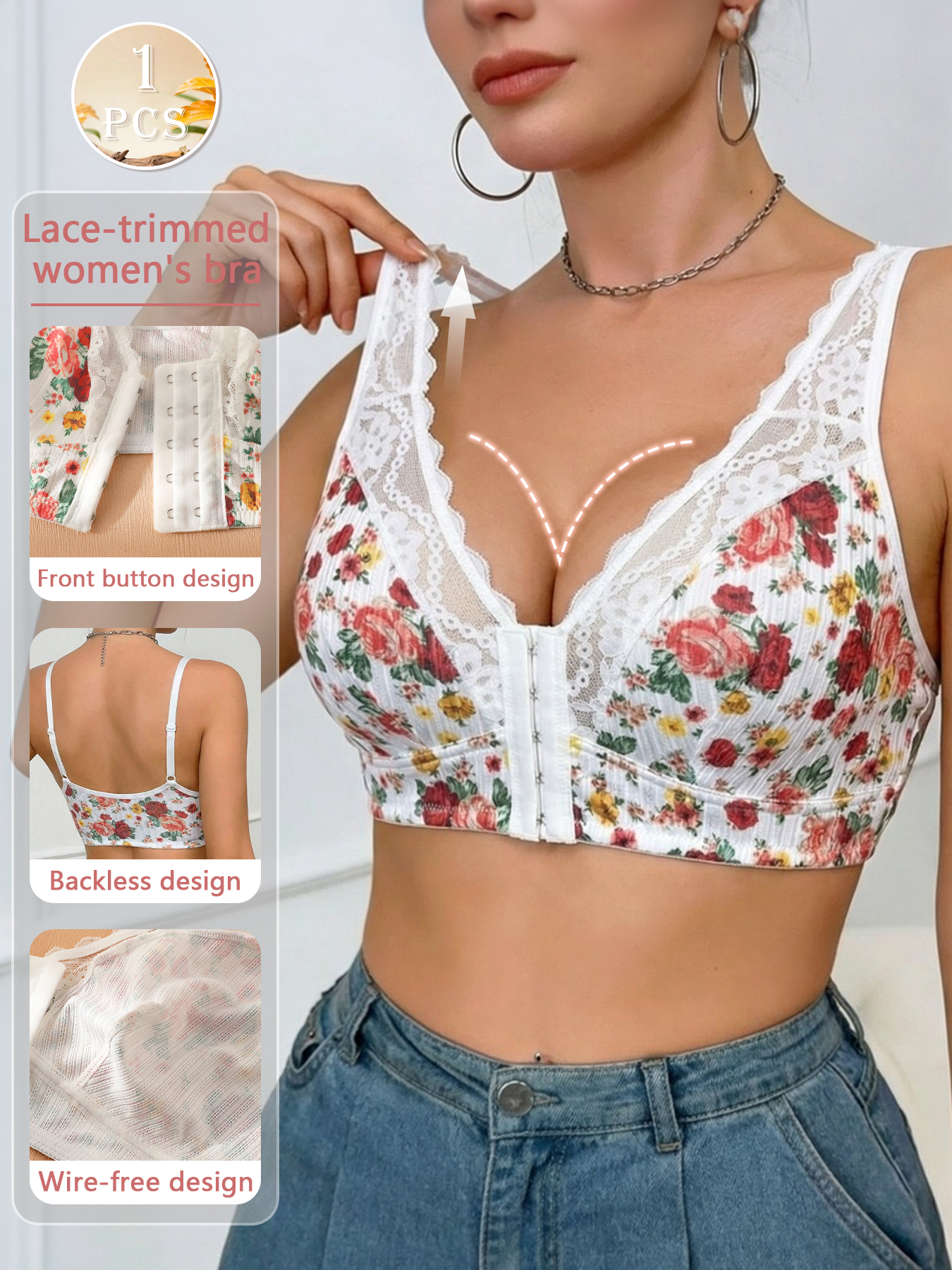 1pc Women's Floral Print Wirel - Wirefree Bra Comfort recensione e prezzo