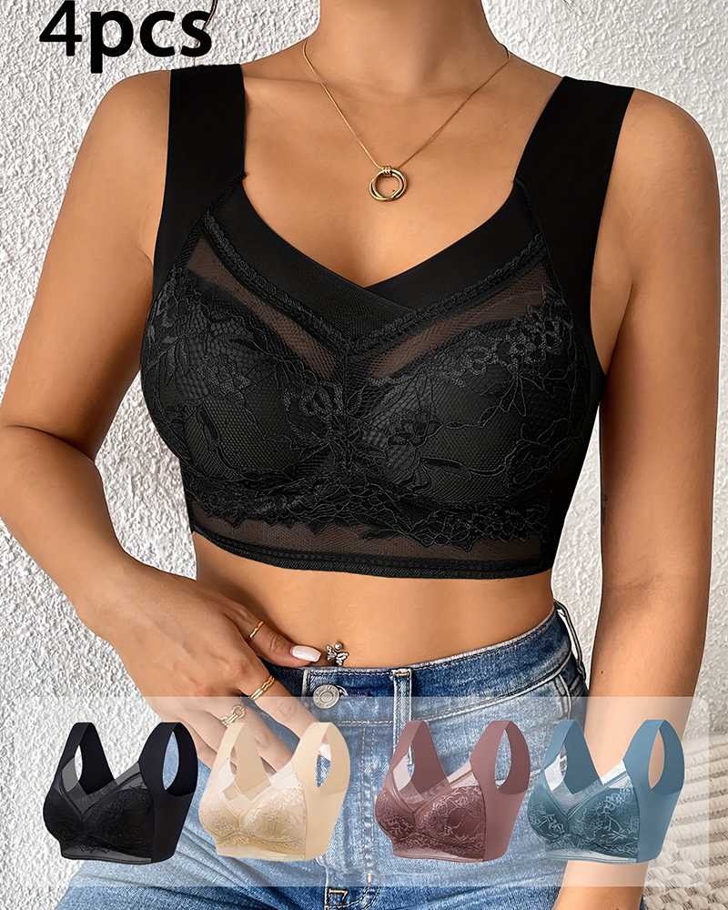 4Pcs Plus Size Women Seamless  - Lace Bralette Set recensione e prezzo